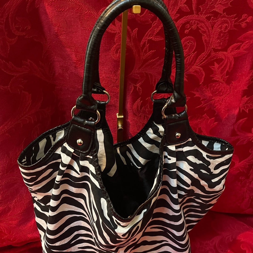 Chic Zebra Print Tote with Black Handles